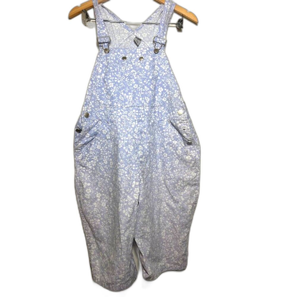 Gitano VTG Overall Shorts Shortall Bibs Blue Floral Coveralls Gardening Sz L 90s